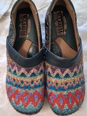 L'ATISTE Multicolor Wool Slip-On Moccasins with Teal Trim